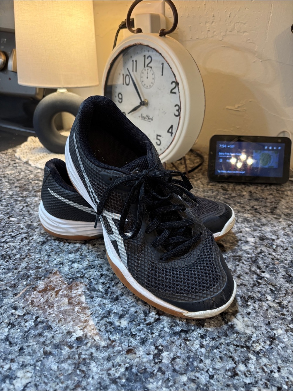 Women’s Aasics black Mesh Sneakers with White & Gum Sole